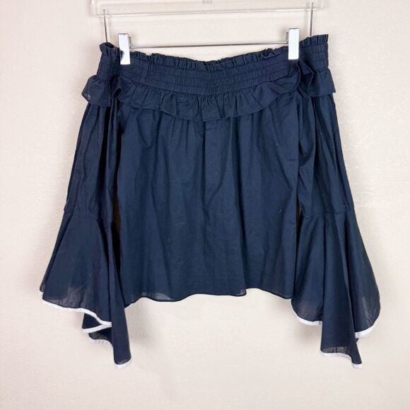 Misa Navy Off Shoulder Cotton Blouse Top Flared Sleeves Small - Picture 5 of 7